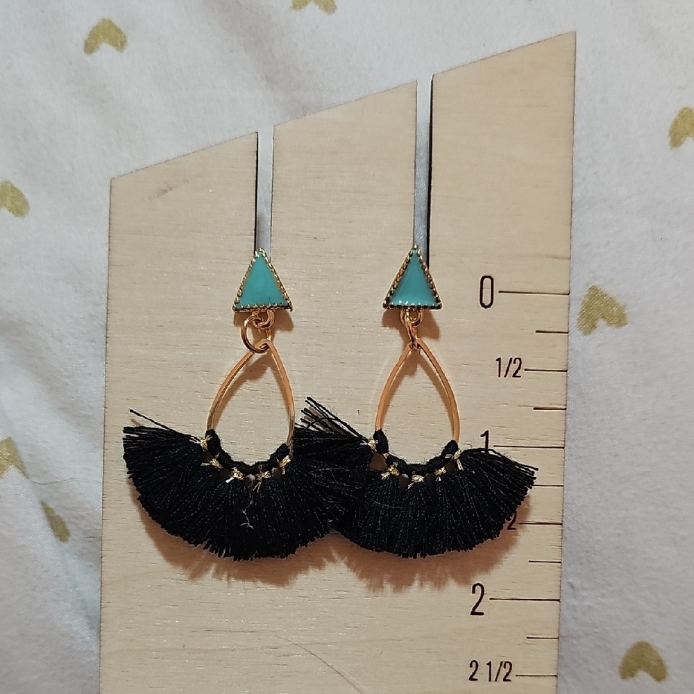 Elegant Black and Gold Tassel Earrings